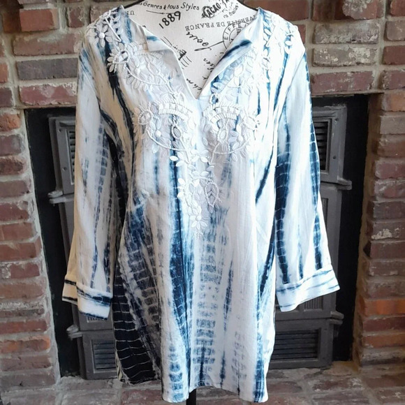 Soft Surroundings Marais Tencel Indigo Top NWT - Picture 1 of 7